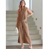 imageANRABESS Womens Summer 2 Piece Outfits Sleeveless Crop Top Capri Wide Leg Pants Jumpsuit Linen Lounge Beach Travel SetsLight Brown