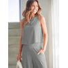 imageANRABESS Womens Summer 2 Piece Outfits Sleeveless Crop Top Capri Wide Leg Pants Jumpsuit Linen Lounge Beach Travel SetsLight Gray