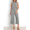 imageANRABESS Womens Summer 2 Piece Outfits Sleeveless Crop Top Capri Wide Leg Pants Jumpsuit Linen Lounge Beach Travel SetsLight Gray