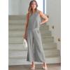 imageANRABESS Womens Summer 2 Piece Outfits Sleeveless Crop Top Capri Wide Leg Pants Jumpsuit Linen Lounge Beach Travel SetsLight Gray