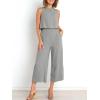 imageANRABESS Womens Summer 2 Piece Outfits Sleeveless Crop Top Capri Wide Leg Pants Jumpsuit Linen Lounge Beach Travel SetsLight Gray
