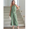 imageANRABESS Womens Summer 2 Piece Outfits Sleeveless Crop Top Capri Wide Leg Pants Jumpsuit Linen Lounge Beach Travel SetsLight Green