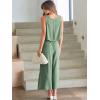imageANRABESS Womens Summer 2 Piece Outfits Sleeveless Crop Top Capri Wide Leg Pants Jumpsuit Linen Lounge Beach Travel SetsLight Green