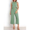 imageANRABESS Womens Summer 2 Piece Outfits Sleeveless Crop Top Capri Wide Leg Pants Jumpsuit Linen Lounge Beach Travel SetsLight Green