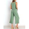 imageANRABESS Womens Summer 2 Piece Outfits Sleeveless Crop Top Capri Wide Leg Pants Jumpsuit Linen Lounge Beach Travel SetsLight Green