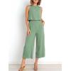 imageANRABESS Womens Summer 2 Piece Outfits Sleeveless Crop Top Capri Wide Leg Pants Jumpsuit Linen Lounge Beach Travel SetsLight Green