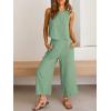 imageANRABESS Womens Summer 2 Piece Outfits Sleeveless Crop Top Capri Wide Leg Pants Jumpsuit Linen Lounge Beach Travel SetsLight Green