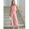 imageANRABESS Womens Summer 2 Piece Outfits Sleeveless Crop Top Capri Wide Leg Pants Jumpsuit Linen Lounge Beach Travel SetsLight Pink