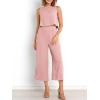 imageANRABESS Womens Summer 2 Piece Outfits Sleeveless Crop Top Capri Wide Leg Pants Jumpsuit Linen Lounge Beach Travel SetsLight Pink