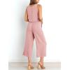 imageANRABESS Womens Summer 2 Piece Outfits Sleeveless Crop Top Capri Wide Leg Pants Jumpsuit Linen Lounge Beach Travel SetsLight Pink
