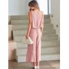 imageANRABESS Womens Summer 2 Piece Outfits Sleeveless Crop Top Capri Wide Leg Pants Jumpsuit Linen Lounge Beach Travel SetsLight Pink