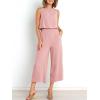 imageANRABESS Womens Summer 2 Piece Outfits Sleeveless Crop Top Capri Wide Leg Pants Jumpsuit Linen Lounge Beach Travel SetsLight Pink