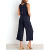 imageANRABESS Womens Summer 2 Piece Outfits Sleeveless Crop Top Capri Wide Leg Pants Jumpsuit Linen Lounge Beach Travel SetsNavy Blue
