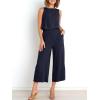 imageANRABESS Womens Summer 2 Piece Outfits Sleeveless Crop Top Capri Wide Leg Pants Jumpsuit Linen Lounge Beach Travel SetsNavy Blue