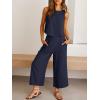 imageANRABESS Womens Summer 2 Piece Outfits Sleeveless Crop Top Capri Wide Leg Pants Jumpsuit Linen Lounge Beach Travel SetsNavy Blue