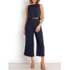 imageANRABESS Womens Summer 2 Piece Outfits Sleeveless Crop Top Capri Wide Leg Pants Jumpsuit Linen Lounge Beach Travel SetsNavy Blue