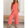 imageANRABESS Womens Summer 2 Piece Outfits Sleeveless Crop Top Capri Wide Leg Pants Jumpsuit Linen Lounge Beach Travel SetsPeach