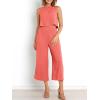 imageANRABESS Womens Summer 2 Piece Outfits Sleeveless Crop Top Capri Wide Leg Pants Jumpsuit Linen Lounge Beach Travel SetsPeach
