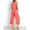 imageANRABESS Womens Summer 2 Piece Outfits Sleeveless Crop Top Capri Wide Leg Pants Jumpsuit Linen Lounge Beach Travel SetsPeach