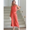 imageANRABESS Womens Summer 2 Piece Outfits Sleeveless Crop Top Capri Wide Leg Pants Jumpsuit Linen Lounge Beach Travel SetsPeach