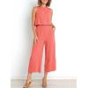imageANRABESS Womens Summer 2 Piece Outfits Sleeveless Crop Top Capri Wide Leg Pants Jumpsuit Linen Lounge Beach Travel SetsPeach