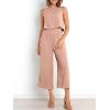 imageANRABESS Womens Summer 2 Piece Outfits Sleeveless Crop Top Capri Wide Leg Pants Jumpsuit Linen Lounge Beach Travel SetsPink