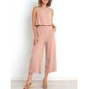 imageANRABESS Womens Summer 2 Piece Outfits Sleeveless Crop Top Capri Wide Leg Pants Jumpsuit Linen Lounge Beach Travel SetsPink