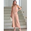 imageANRABESS Womens Summer 2 Piece Outfits Sleeveless Crop Top Capri Wide Leg Pants Jumpsuit Linen Lounge Beach Travel SetsPink