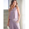 imageANRABESS Womens Summer 2 Piece Outfits Sleeveless Crop Top Capri Wide Leg Pants Jumpsuit Linen Lounge Beach Travel SetsPurple