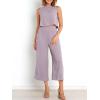 imageANRABESS Womens Summer 2 Piece Outfits Sleeveless Crop Top Capri Wide Leg Pants Jumpsuit Linen Lounge Beach Travel SetsPurple