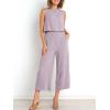 imageANRABESS Womens Summer 2 Piece Outfits Sleeveless Crop Top Capri Wide Leg Pants Jumpsuit Linen Lounge Beach Travel SetsPurple