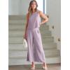 imageANRABESS Womens Summer 2 Piece Outfits Sleeveless Crop Top Capri Wide Leg Pants Jumpsuit Linen Lounge Beach Travel SetsPurple