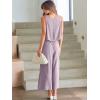 imageANRABESS Womens Summer 2 Piece Outfits Sleeveless Crop Top Capri Wide Leg Pants Jumpsuit Linen Lounge Beach Travel SetsPurple