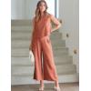 imageANRABESS Womens Summer 2 Piece Outfits Sleeveless Crop Top Capri Wide Leg Pants Jumpsuit Linen Lounge Beach Travel SetsRust