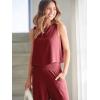 imageANRABESS Womens Summer 2 Piece Outfits Sleeveless Crop Top Capri Wide Leg Pants Jumpsuit Linen Lounge Beach Travel SetsWine Red