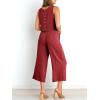 imageANRABESS Womens Summer 2 Piece Outfits Sleeveless Crop Top Capri Wide Leg Pants Jumpsuit Linen Lounge Beach Travel SetsWine Red