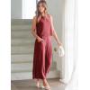imageANRABESS Womens Summer 2 Piece Outfits Sleeveless Crop Top Capri Wide Leg Pants Jumpsuit Linen Lounge Beach Travel SetsWine Red