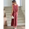 imageANRABESS Womens Summer 2 Piece Outfits Sleeveless Crop Top Capri Wide Leg Pants Jumpsuit Linen Lounge Beach Travel SetsWine Red