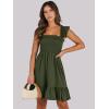 imageANRABESS Womens Summer Casual Sleeveless Square Neck Dress 2025 Smocked Ruffle Backless Boho Beach Cute Teen Short SundressArmy Green