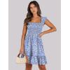 imageANRABESS Womens Summer Casual Sleeveless Square Neck Dress 2025 Smocked Ruffle Backless Boho Beach Cute Teen Short SundressFloral Blue White
