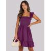 imageANRABESS Womens Summer Casual Sleeveless Square Neck Dress 2025 Smocked Ruffle Backless Boho Beach Cute Teen Short SundressPurple Red