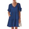 imageANRABESS Dresses for Women Summer 2025 V Neck Ruffle Sleeve A Line Tiered Flowy Casual Trendy Mini Beach Dress with PocketsBlue