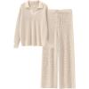 imageANRABESS Women Two Piece Outfits Sweater Sets Lounge Waffle Knit Pullover Matching Wide Leg Pants Tracksuit 2025 Fall FashionApricot