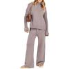 imageANRABESS Womens 2 Piece Outfit Sweater Lounge Sets Long Sleeve Knit Pullover Wide Leg Pant Tracksuit Loungewear 2025 FashionRed Khaki