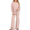 imageANRABESS Womens 2 Piece Outfits Fall Lounge Set 2025 Oversized Chunky Knit Sweater Top Wide Leg Pants Loungewear ClothesPink