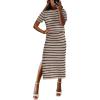 imageANRABESS Womens 2 Piece Outfits Striped Sweater Skirt Sets 2025 Summer Casual Short Sleeve Pullover Tops Travel Midi DressBeige Black
