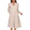 imageANRABESS Womens Long Sleeve V Neck MIdi Dresses Hollow Out Eyelet Casual Tiered 2025 Fall Beach Vacation Dress with PocketsParchment