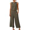 imageANRABESS Womens Summer 2 Piece Outfits Sleeveless Crop Top Capri Wide Leg Pants Jumpsuit Linen Lounge Beach Travel SetsGrey Green