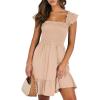 imageANRABESS Womens Summer Casual Sleeveless Square Neck Dress 2025 Smocked Ruffle Backless Boho Beach Cute Teen Short SundressApricot