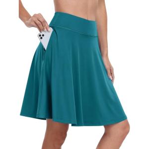 imageANRABESS Knee Length Skorts Skirts for Women 2025 Summer High Waisted Golf Tennis Skirt Casual Travel Builtin Shorts ClothesLake Green